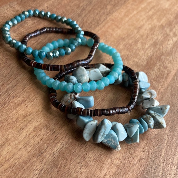 Turquoise/Brown Stackable Stretch Bracelets - Picture 3 of 7